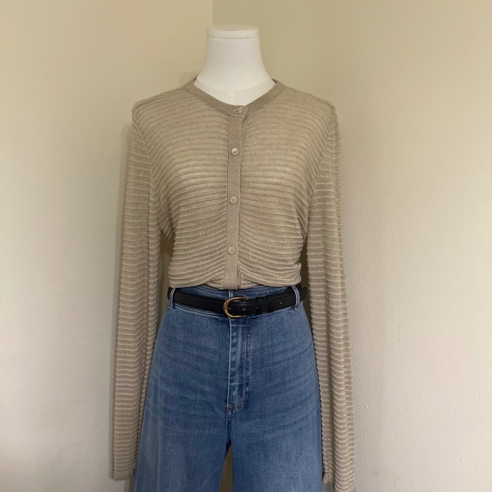Liz Claiborne Collection Beige Ribbed Knit Button Front Cardigan Sweater Medium